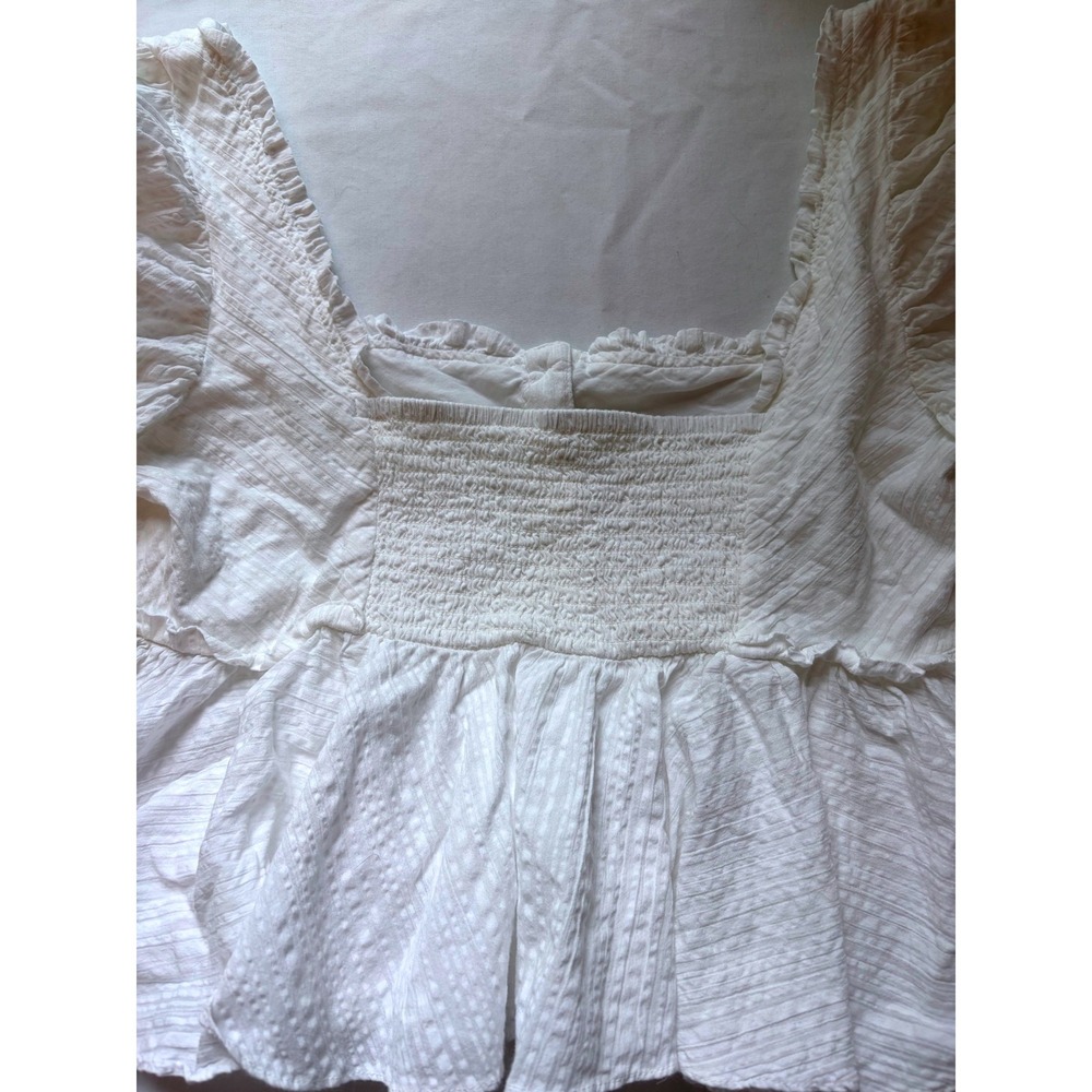 Free People White Peasant Puff Sleeve Smocked Hem Blouse - Picture 9 of 11